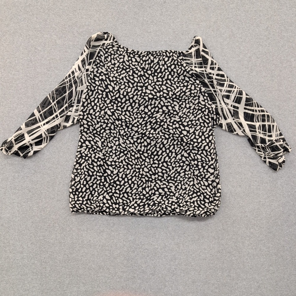 ANN TAYLOR Black White Abstract Print Boho Blouse Top Women's Sz Medium - Picture 2 of 4